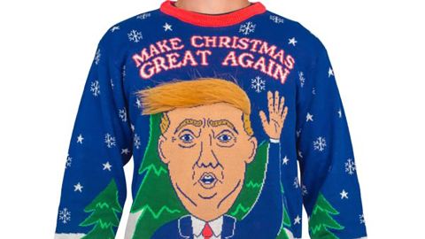 Political themes are also popular with ugly Christmas sweater fans this year.