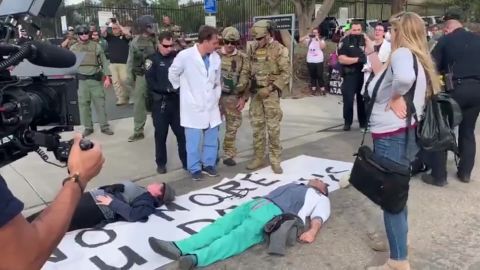 Doctors for Camp Closure protested outside a CBP office in California this week, and some protesters were arrested.