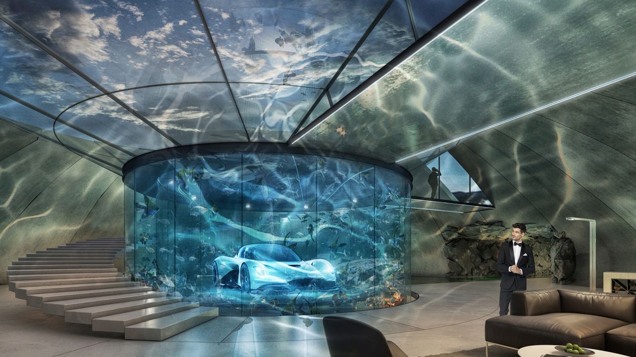 This rendering of a car lair by Aston Martin Galleries and Lairs is an example of how a collector could display a car like a work of art.