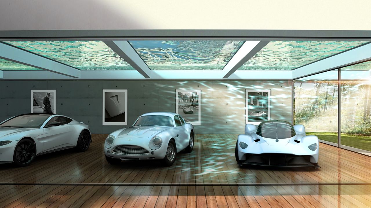 A rendering of an in-home car gallery, as imagined by designers at Aston Martin.