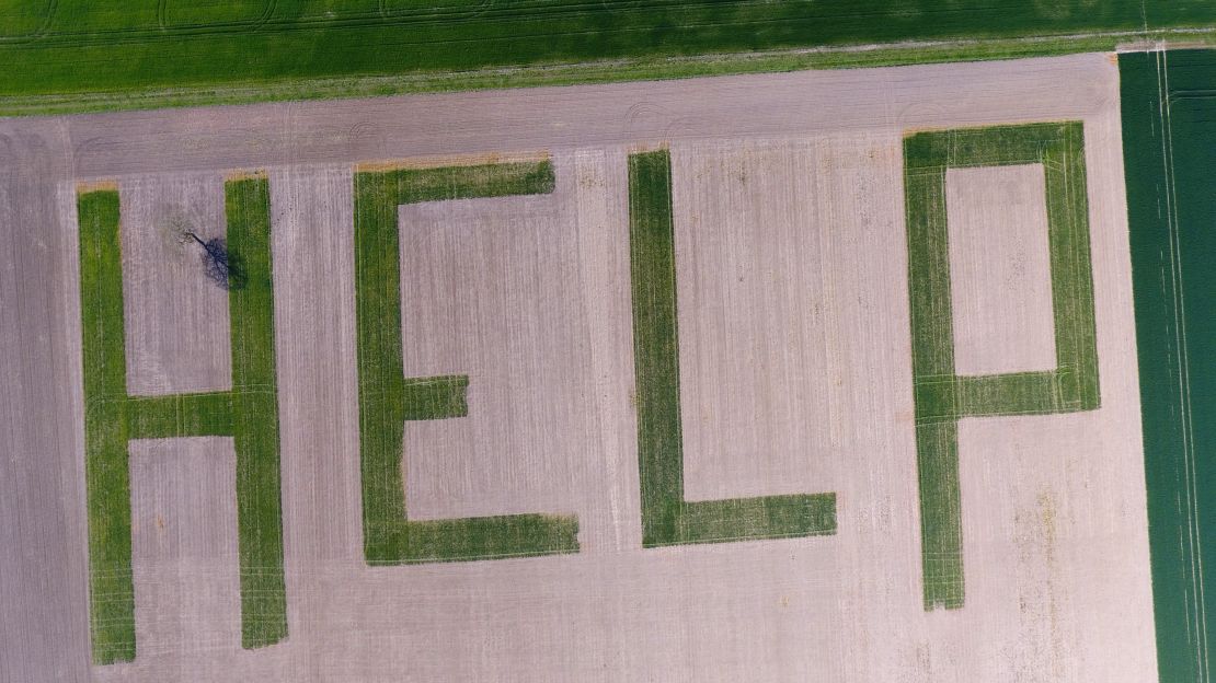 An aerial shot from a farm in France, highlighting the threat to agriculture of a warming planet. 