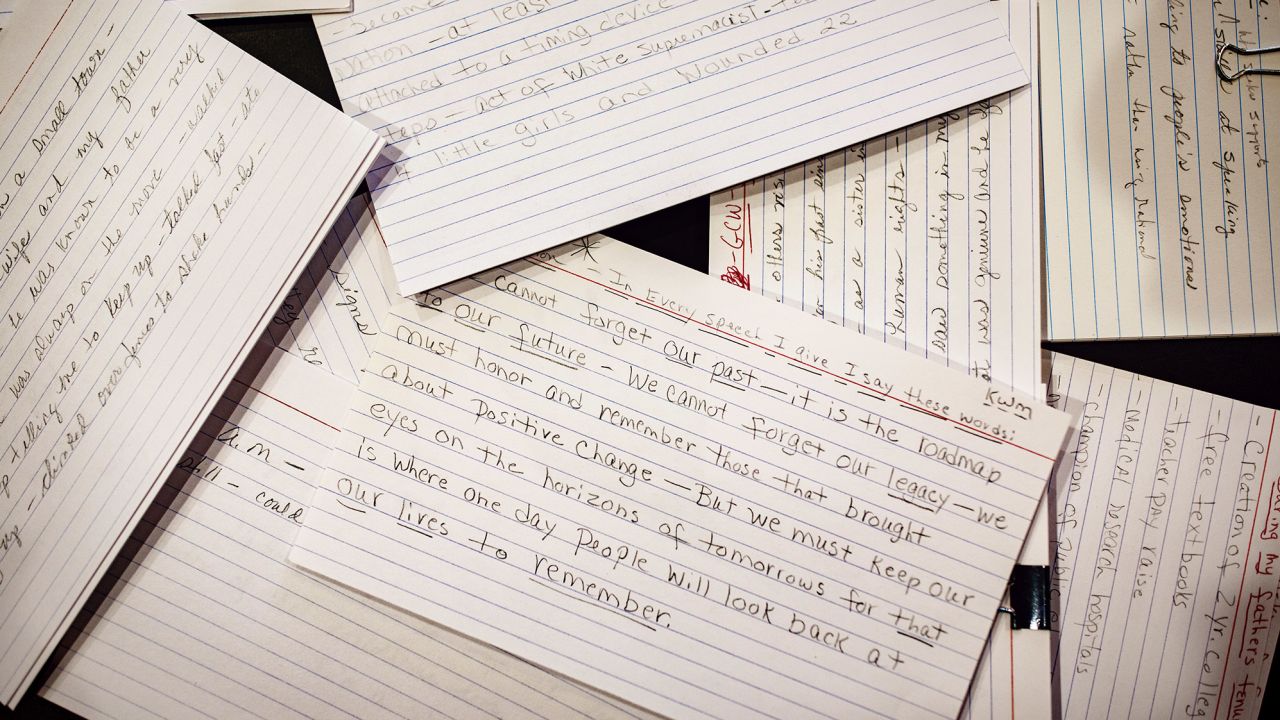 Notes for her book in Peggy Wallace Kennedy's home office.