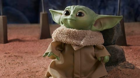 A little Baby Yoda plush toy, available for $24.99.