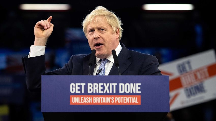 LONDON, ENGLAND - DECEMBER 11: Britain's Prime Minister Boris Johnson speaks to supporters at the Copper Box Arena on December 11, 2019 in London, United Kingdom. Boris Johnson spent the final day of the general election campaign visiting constituencies from West Yorkshire to Wales, trying to persuade voters to elect Conservative MPs and give him a governing majority to secure his Brexit deal. (Photo by Leon Neal/Getty Images)