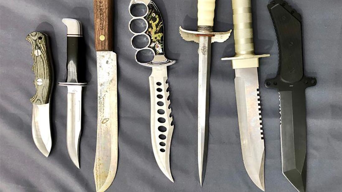 <strong>No knives please.</strong> These knives were found by TSA officers at Pittsburgh International Airport over the summer.