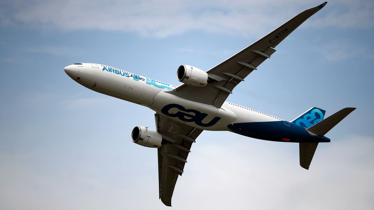 An Airbus A350 performs a demonstration flight at Paris Air Show.