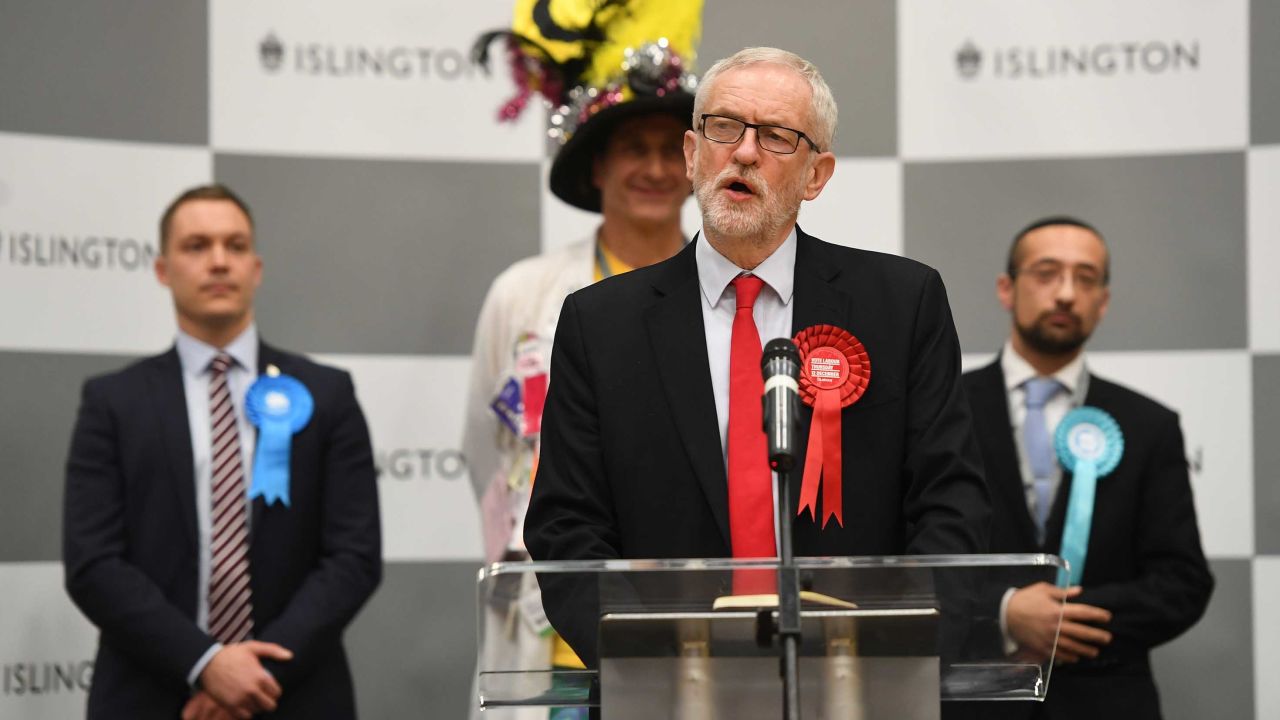 Labour leader Jeremy Corbyn speaks after the results was given at Sobell Leisure Centre for the Islington North constituency for the 2019 General Election. (Photo by Joe Giddens/PA Images via Getty Images)