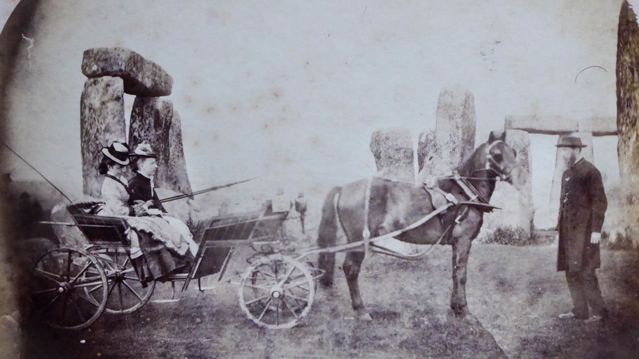 Stonehenge has been fascinating tourists for a long time, as this photo dated to 1875 attests.