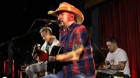 Jason Aldean (center) performs at the 10th Annual BBR Music Group Pre-CMA Party at the Cambria Hotel Nashville on November 12, 2019, in Tennessee. 