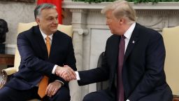 WASHINGTON, DC - MAY 13: U.S. President Donald Trump shakes hands with Hungarian Prime Minister Viktor Orban during a meeting in the Oval Office on May 13, 2019 in Washington, DC. President Trump took questions on trade with China, Iran and other topics. (Photo by Mark Wilson/Getty Images)