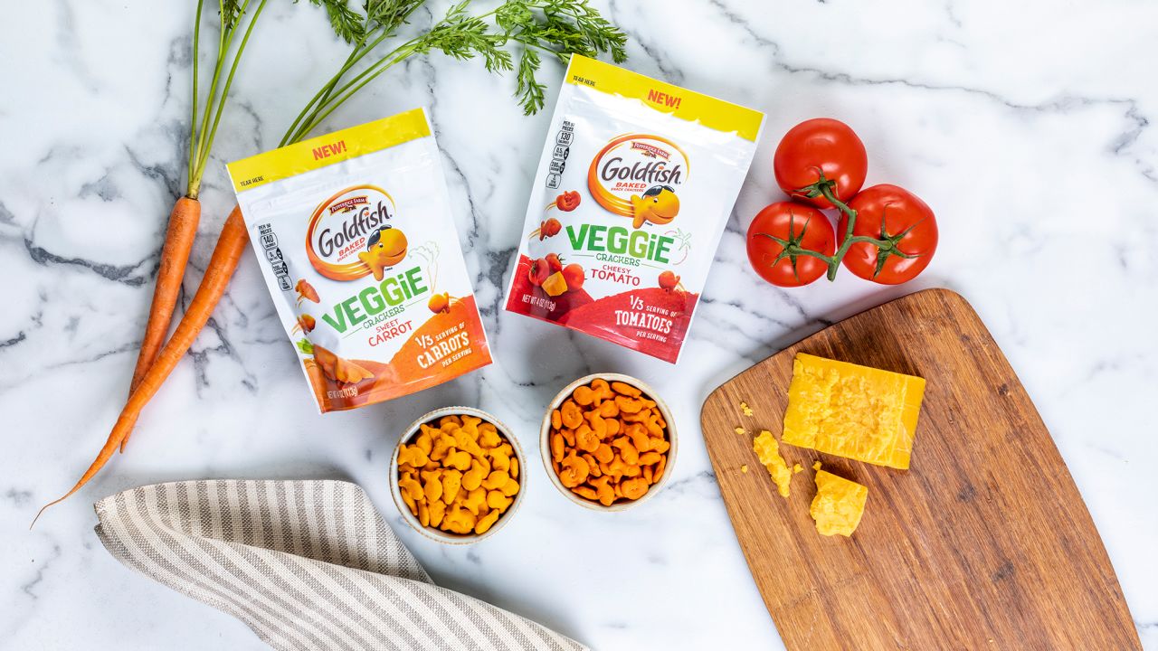The new veggie crackers come in two flavors: sweet carrot and cheesey tomato.