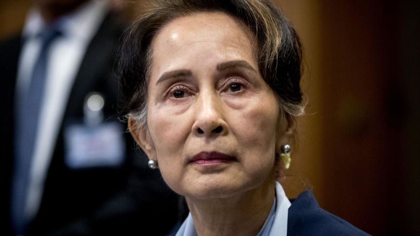 TOPSHOT - Myanmar's State Counsellor Aung San Suu Kyi looks on before the UN's International Court of Justice on December 11, 2019 in the Peace Palace of The Hague, on the second day of her hearing on the Rohingya genocide case. - Aung San Suu Kyi appears at the UN's top court today, a day after the former democracy icon was urged to "stop the genocide" against Rohingya Muslims. Once hailed internationally for her defiance of Myanmar's junta, the Nobel peace laureate will this time be on the side of the southeast Asian nation's military when she takes the stand at the International Court of Justice. (Photo by Koen Van WEEL / ANP / AFP) / Netherlands OUT (Photo by KOEN VAN WEEL/ANP/AFP via Getty Images)