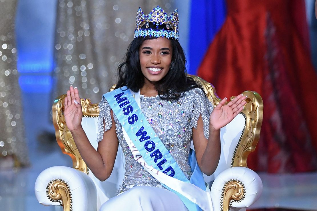 Newly crowned Miss World 2019 Miss Jamaica Toni-Ann Singh smiles during the Miss World Final 2019 at the Excel arena in London on December 14, 2019.