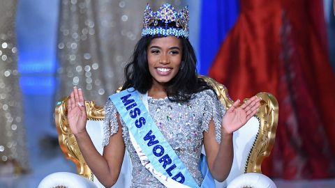 Newly crowned Miss World 2019 Miss Jamaica Toni-Ann Singh smiles during the Miss World Final 2019 at the Excel arena in London on December 14, 2019.