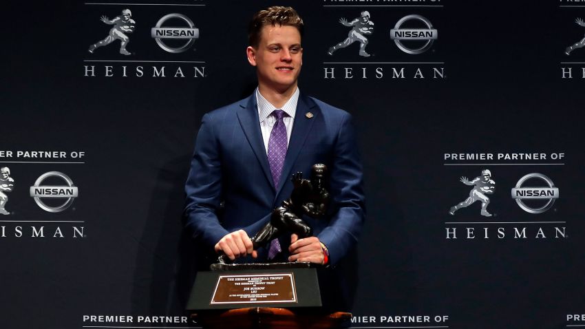 NEW YORK, NY - DECEMBER 14: Quarterback Joe Burrow of the LSU Tigers winner of the 85th annual Heisman Memorial Trophy poses for photos on December 14, 2019 at the Marriott Marquis in New York City. (Photo by Adam Hunger/Getty Images)