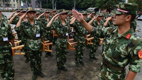 New recruits of Chinese People's Armed Police Force, which is controlled by the People's Liberation Army, received training in Shenzhen.