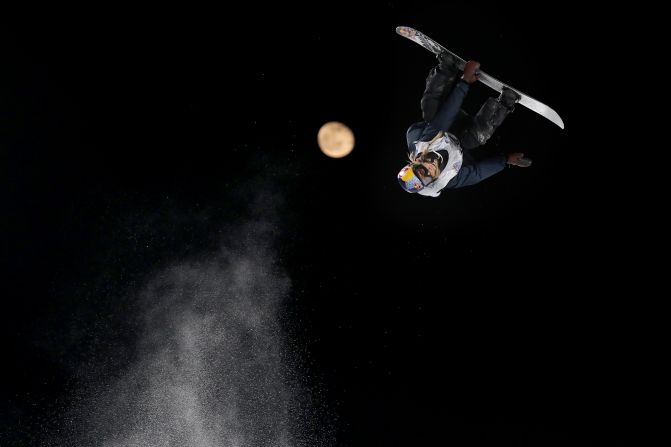 Austria's Anna Gasser jumps during the Women's Snowboard Big Air in the 2019 FIS Big Air World Cup in Beijing on Saturday, December 14. 