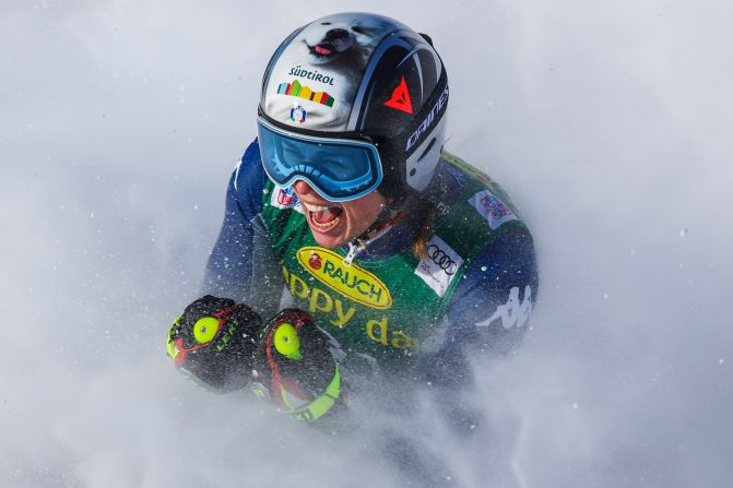 Italy's Nicol Delago reacts after finishing the women's Super G race in the Lake Louise FIS Women's Alpine Skiing World Cup in Alberta, Canada, on Sunday, December 8.