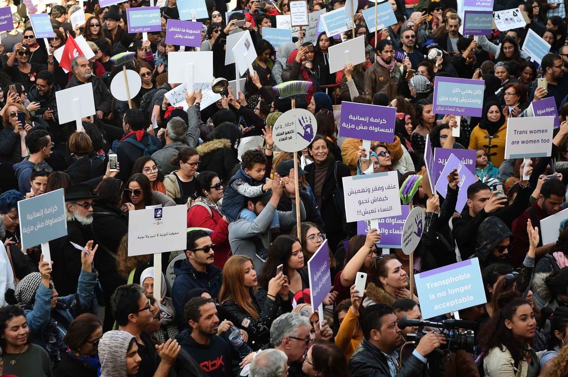 Tunisians rally against sexual harrasment in the capital Tunis on November 30, 2019.