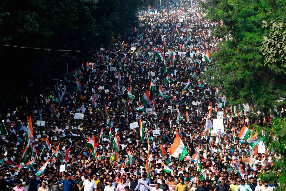 People participate in a mass rally in Kolkata, India, on December 16.