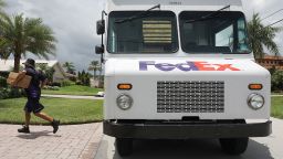 FORT LAUDERDALE, FLORIDA - AUGUST 07: A FedEx delivery truck is seen on August 07, 2019 in Fort Lauderdale, Florida. The FedEx company announced today it will stop delivering ground shipments for the Amazon company. (Photo by Joe Raedle/Getty Images)