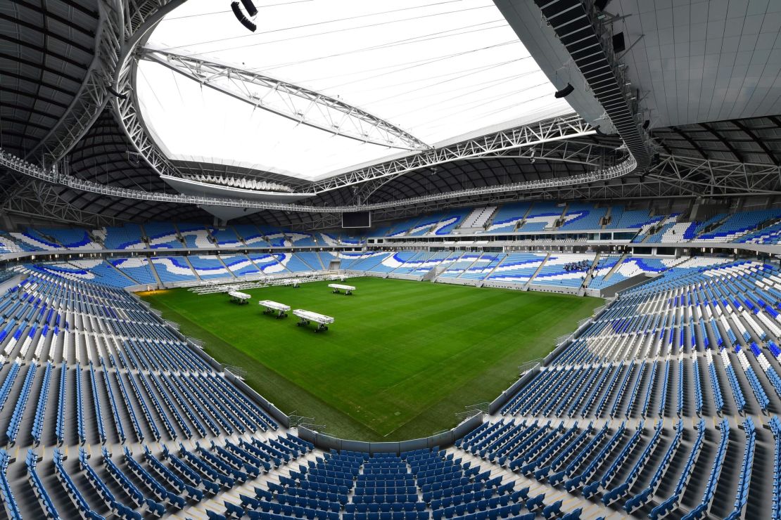 This picture taken on December 16, 2019 shows a view of Qatar's new al-Janoub Stadium in the capital Doha, which will host matches of the FIFA football World Cup 2022.