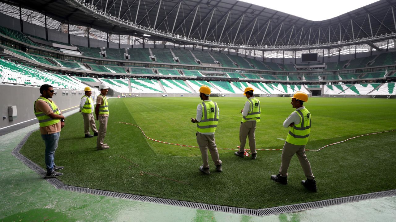 Workers is seen inside the stadium during a stadium tour ahead of the FIFA World Cup Qatar 2022 at Education City Stadium on December 15.