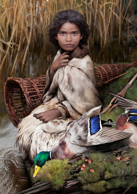 This is an artistic reconstruction of Lola, a young girl who lived 5,700 years ago.