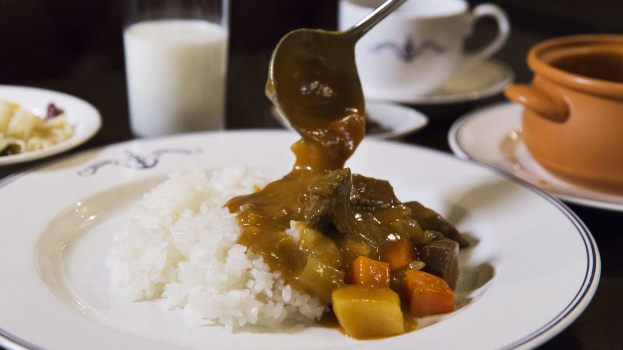 Japan's thick and mellow curry usually features chunks of stewed beef, onions and carrots over a bed of rice.
