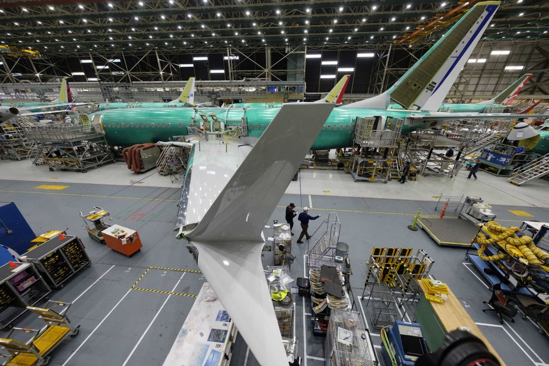 A Boeing 737 MAX airplane is pictured on the company's production line in March 2019 in Renton, Washington.