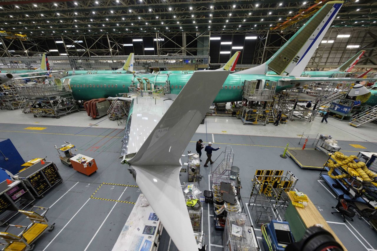 A Boeing 737 MAX airplane is pictured on the company's production line in March 2019 in Renton, Washington. 