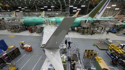 RENTON, WA - MARCH 27: A Boeing 737 MAX airplane is pictured on the company's production line on March 27, 2019 in Renton, Washington. In the wake of two 737 MAX 8 airliner crashes the company was holding meetings to update those in the aviation industry on software updates and additional pilot training. (Photo by Stephen Brashear/Getty Images)