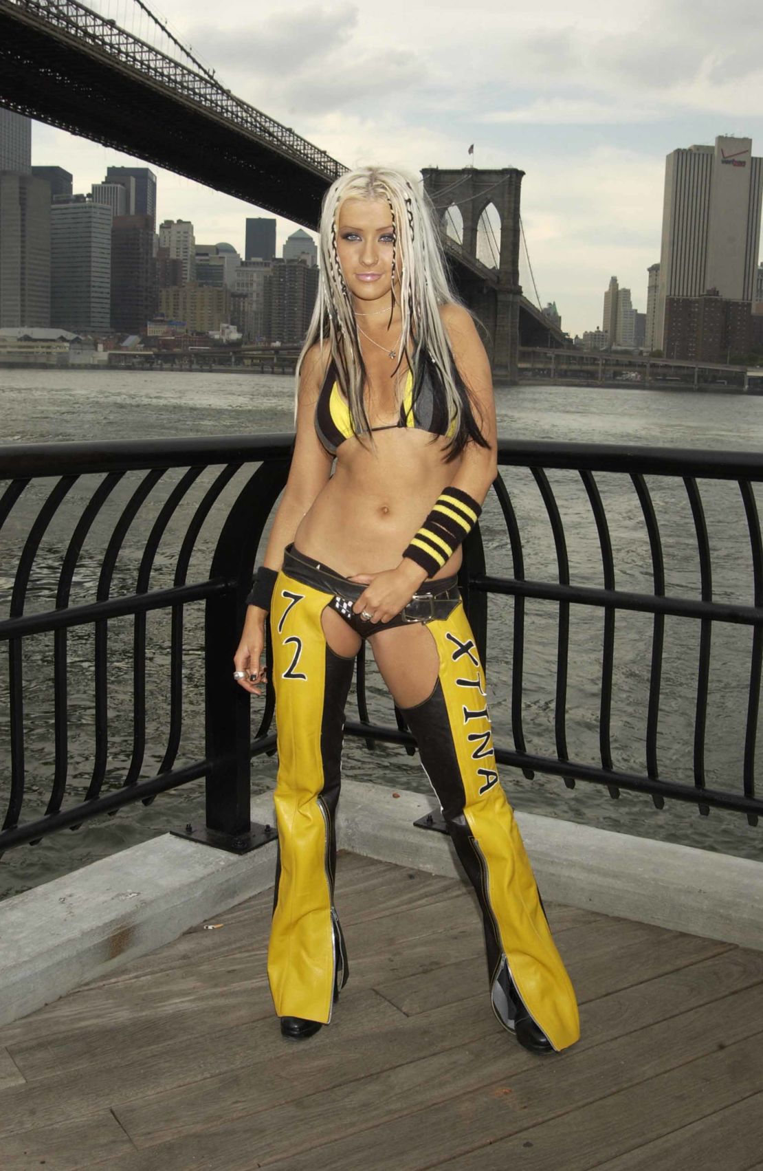 Aguilera performs on MTV's TRL in 2002.