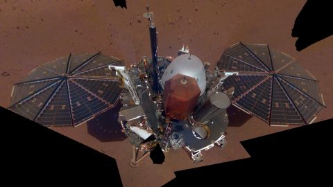 This is NASA InSight's first full selfie on Mars, taken in December 2018.
