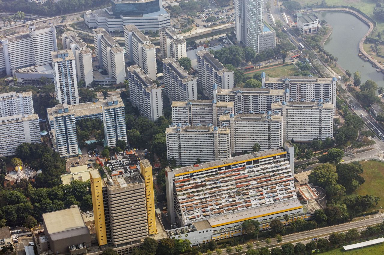 The Golden Mile Complex (forefront right) The Golden Mile Tower stand along the Nicoll Highway in front of other buildings in Singapore.