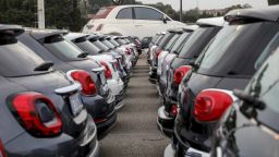 Used Fiat Chrysler Automobiles (FCA) automobiles sit on the forecourt of one of the company's car dealerships in Rome, Italy, on Thursday, Oct. 31, 2019.