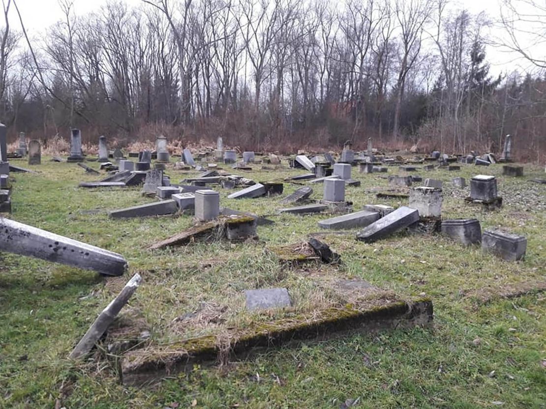 At least 59 tombstones were tipped over in the Jewish cemetery in Namestovo.