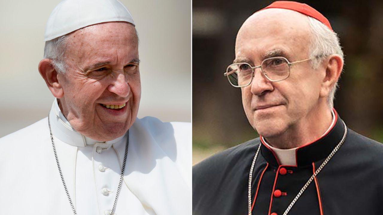 Pope Francis, left, and Welsh actor Jonathan Pryce.
