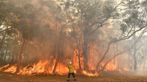 An Australian firefighter in the Central Coast north of Sydney on December 10, 2019.