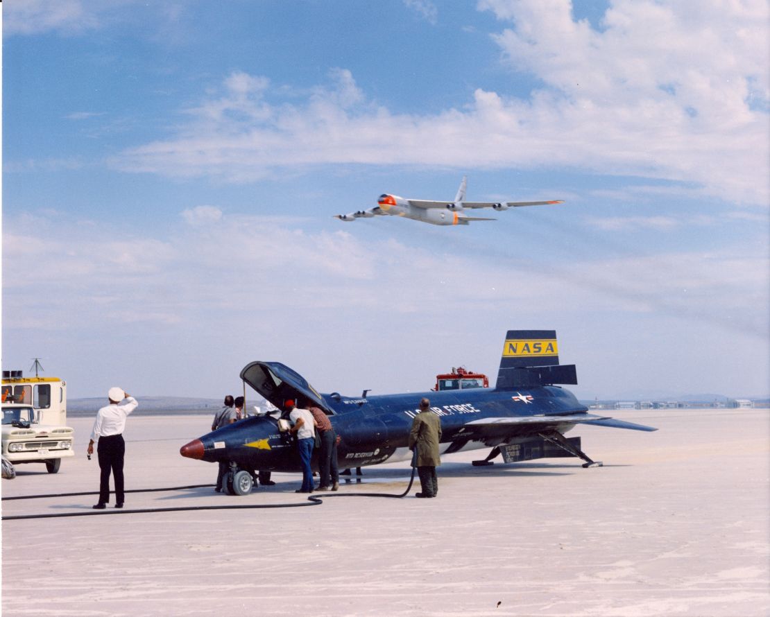 An X-15 rests on Rogers Dry Lake, California, in September 1961 following a mission.