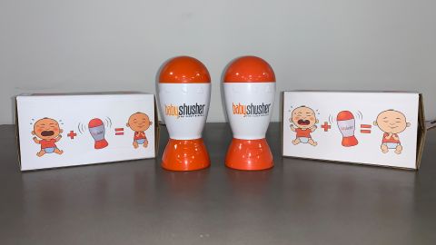 A counterfeit Baby Shusher product (left) next to the genuine article (right). 
