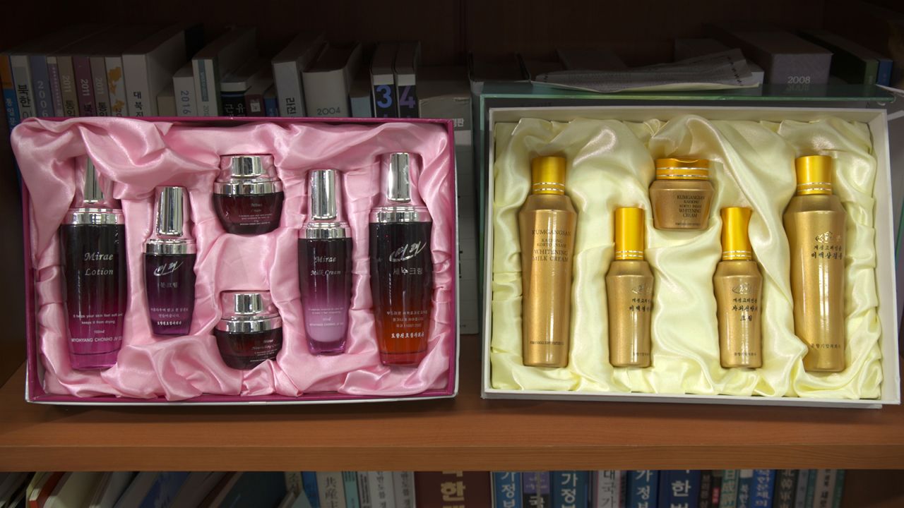 North Korean cosmetics displayed in Nam's office show resemblance to South Korean products' packaging.