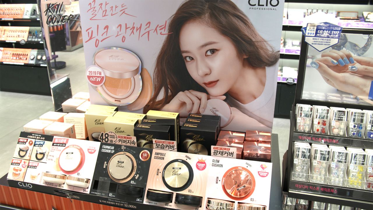 Cosmetics display inside a store in Seoul, South Korea in 2019. 