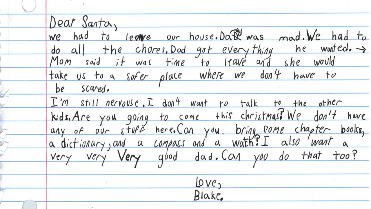 A 7-year-old's wish list for Santa after temporarily living in a domestic violence shelter