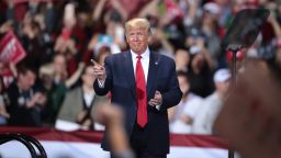 BATTLE CREEK, MICHIGAN - DECEMBER 18: President Donald Trump hosts a Merry Christmas Rally at the Kellogg Arena on December 18, 2019 in Battle Creek, Michigan. While Trump spoke, the House of Representatives was voting on two articles of impeachment, deciding if he will become the third president in U.S. history to be impeached. (Photo by Scott Olson/Getty Images)