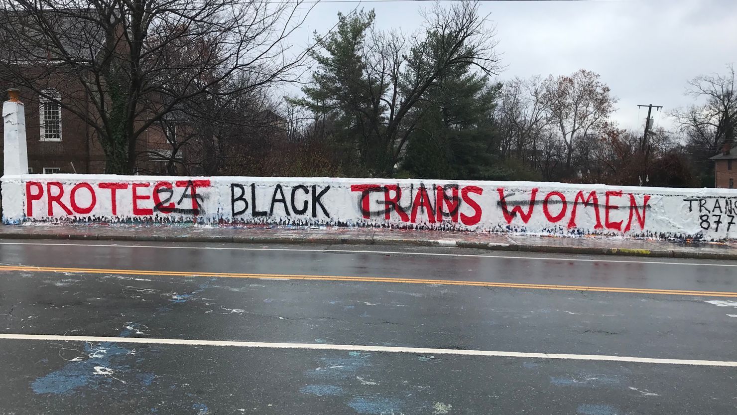 The defaced mural on the Beta Bridge near the University of Virginia 