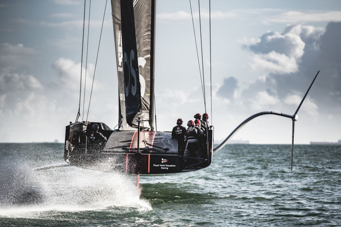 INEOS Team UK tests its AC75 "Britannia" on the waters of the Solent in southern England. 