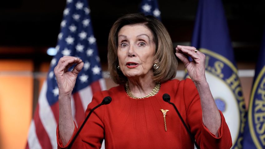 House Speaker Nancy Pelosi, D-Calif., meets with reporters at the Capitol in Washington, Thursday, Dec. 19, 2019, on the day after the House of Representatives voted to impeach President Donald Trump on two charges, abuse of power and obstruction of Congress.