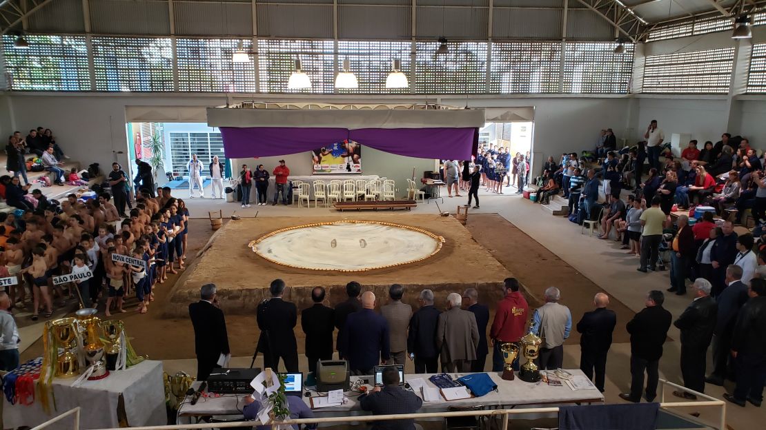 A crowded arena marks the opening of the refurbished sumo gym in 2008.