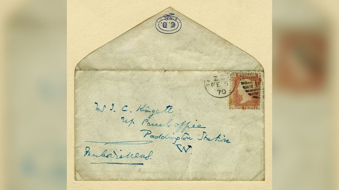 The envelope featured Dickens' stamp with his initials, C.D.